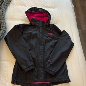 Black and Pink North Face Raincoat. Medium.